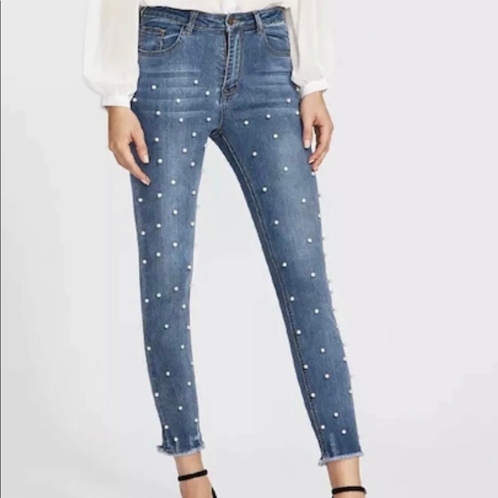 Women’s skinny Denim Jeans Pearl Beaded |